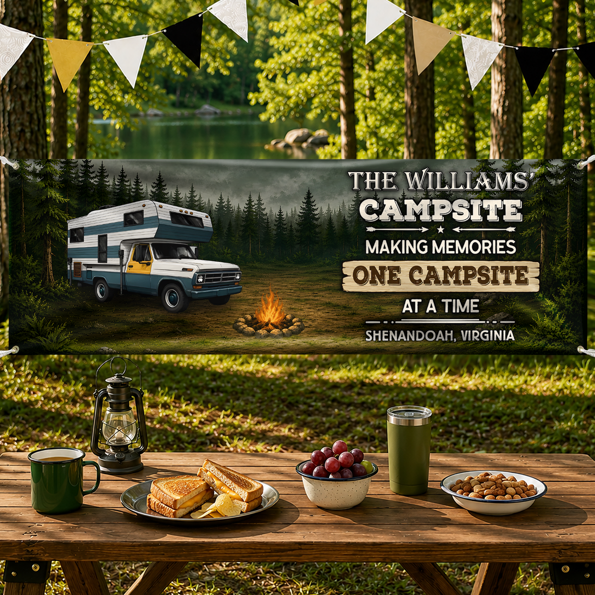 Custom Family Name Making Memories One Campsite At A Time Banner - Personalized Camping Gifts For Campers CH07 180104