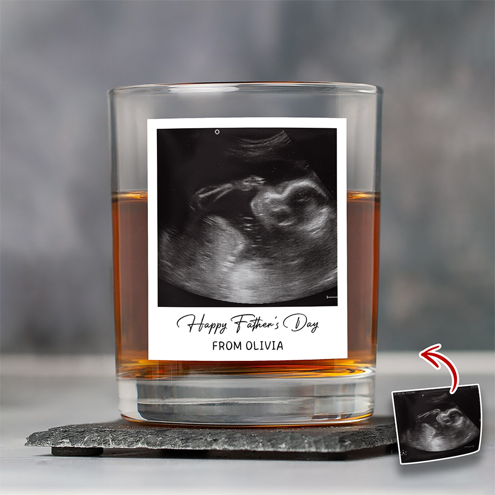 Custom Ultrasound Photo Happy Father's Day Rock Glass - Personalized New Dad Gift CH07 911512