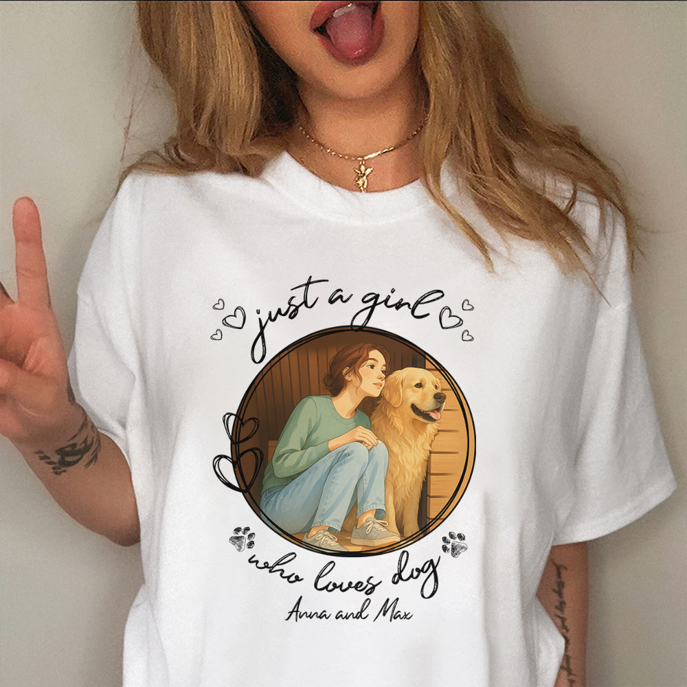 Custom Cartoon Photo Just A Girl Who Loves Dogs Bright Shirt LM32 893789