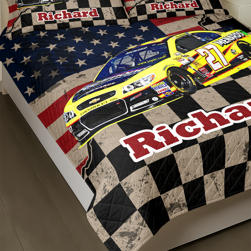 Personalized Racing Photo Checkered Flag Bedding Set Gift For Car Lovers CH07 899918