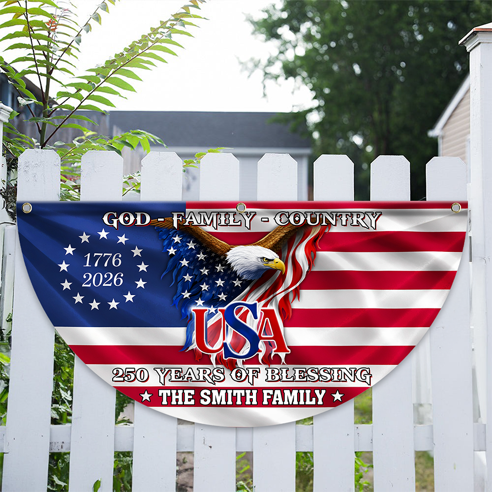 Custom Family Name 250 Years of Blessing 1776 2026 USA Patriotic Non-Pleated Fan Flag HA75 920750