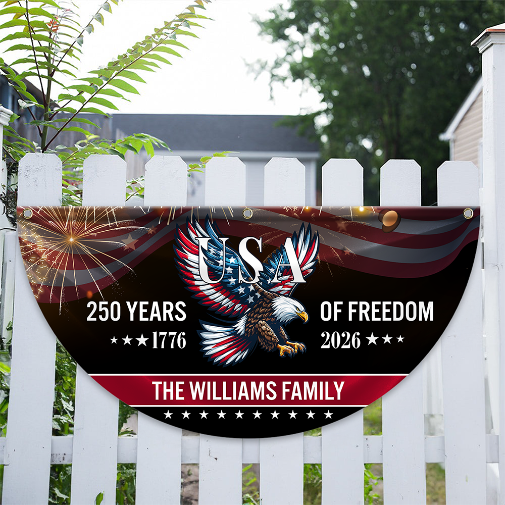Custom Family Name 250 Years Of Freedom Patriotic Eagle Non-pleated Fan Flag HO82 901310
