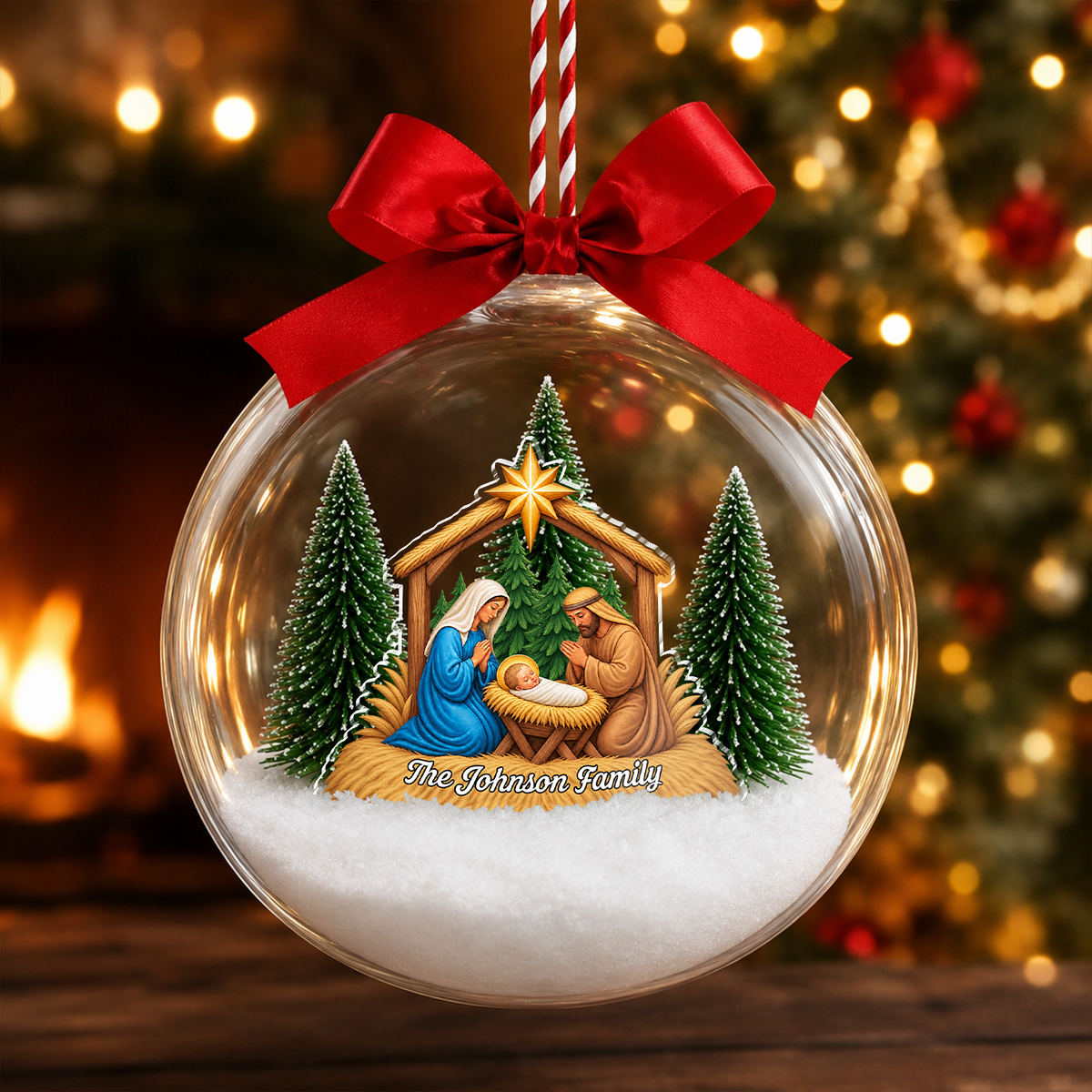 Personalized Custom Family Name Christmas 3D Acrylic Ball Ornament TH10 171225