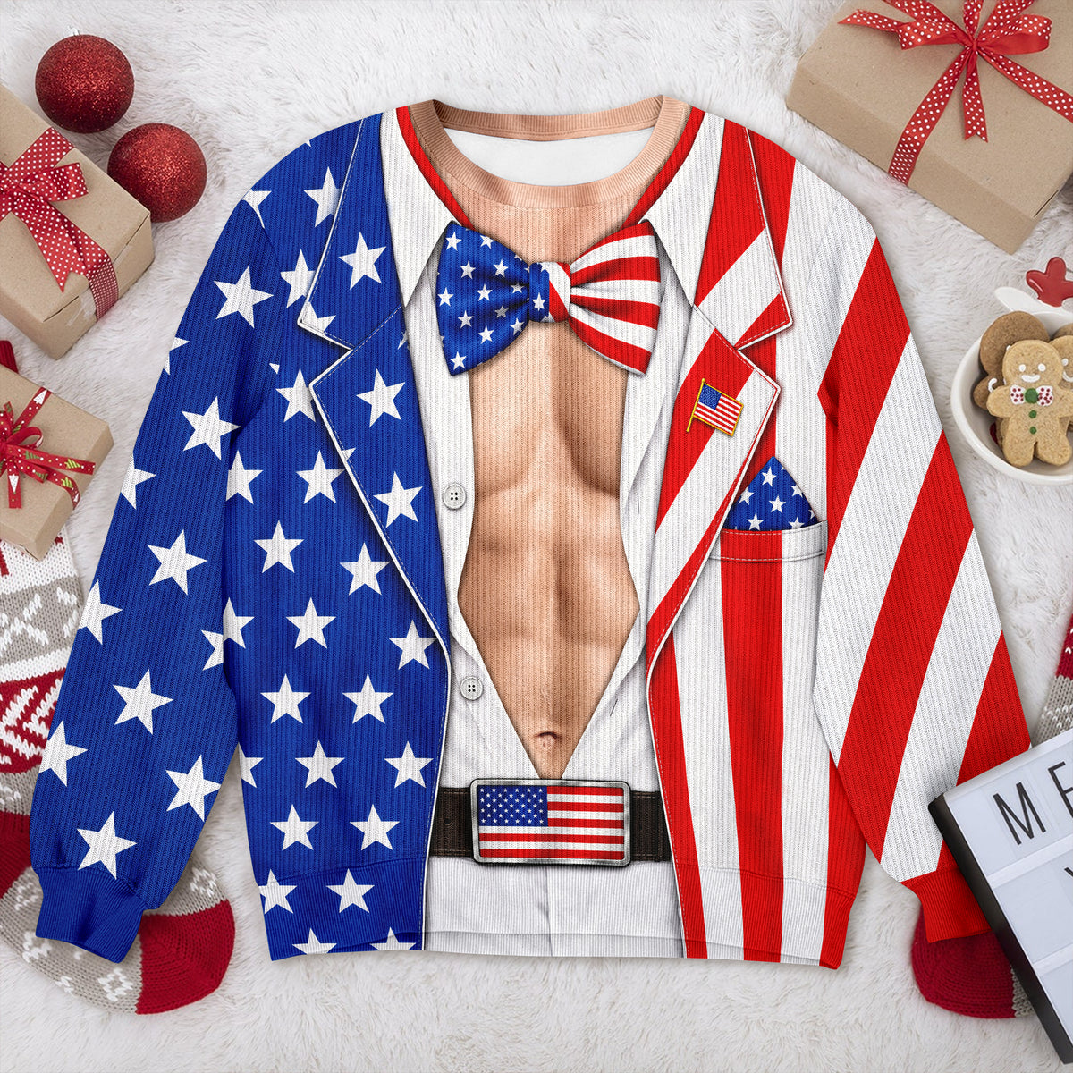 Custom Funny US 250th Anniversary Patriotic Ugly Sweater, America Flag Christmas Gift HA75 919160