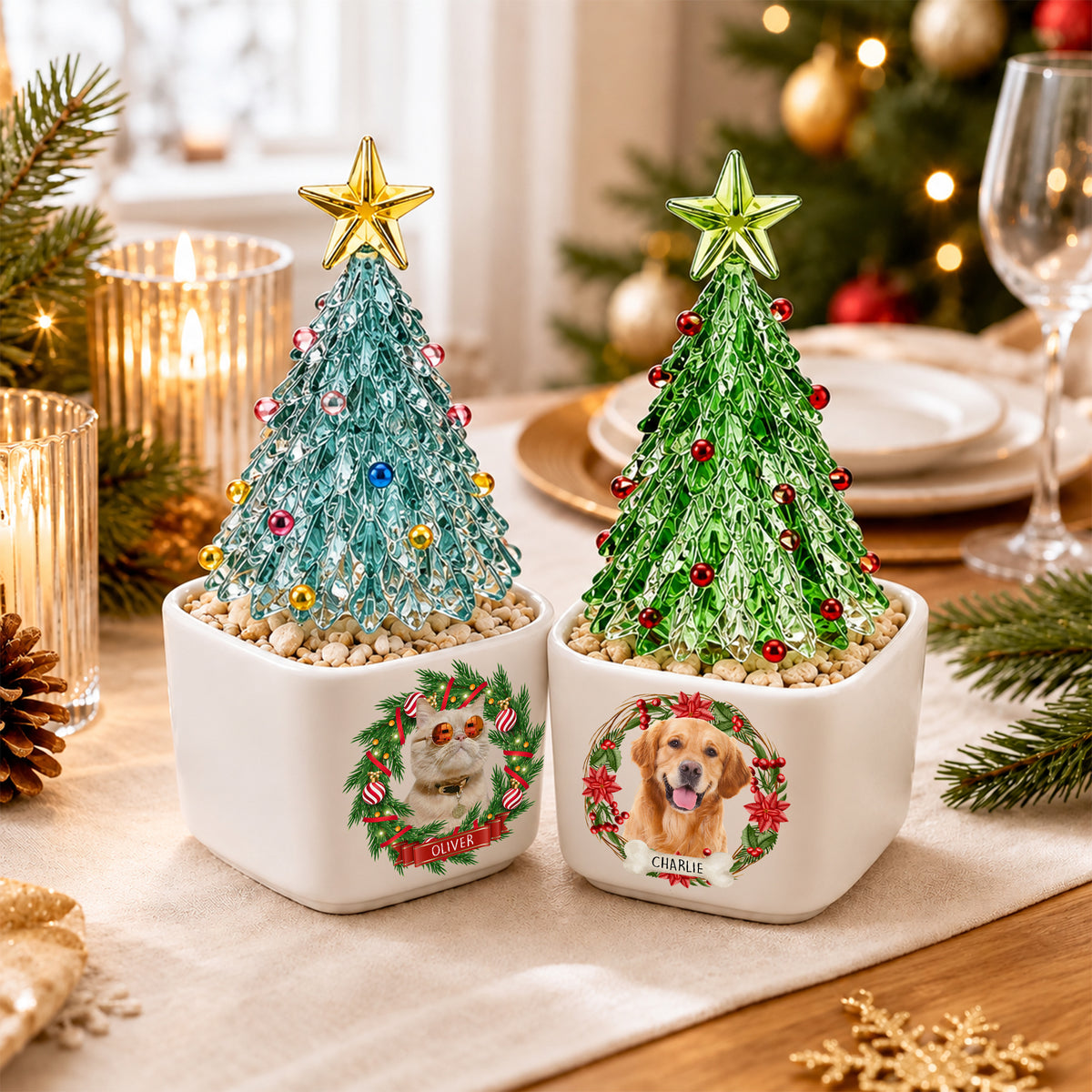 Custom Dog Cat Photo Christmas Wreath Mini Ceramic Pot With Glass Christmas Tree HO82 903626