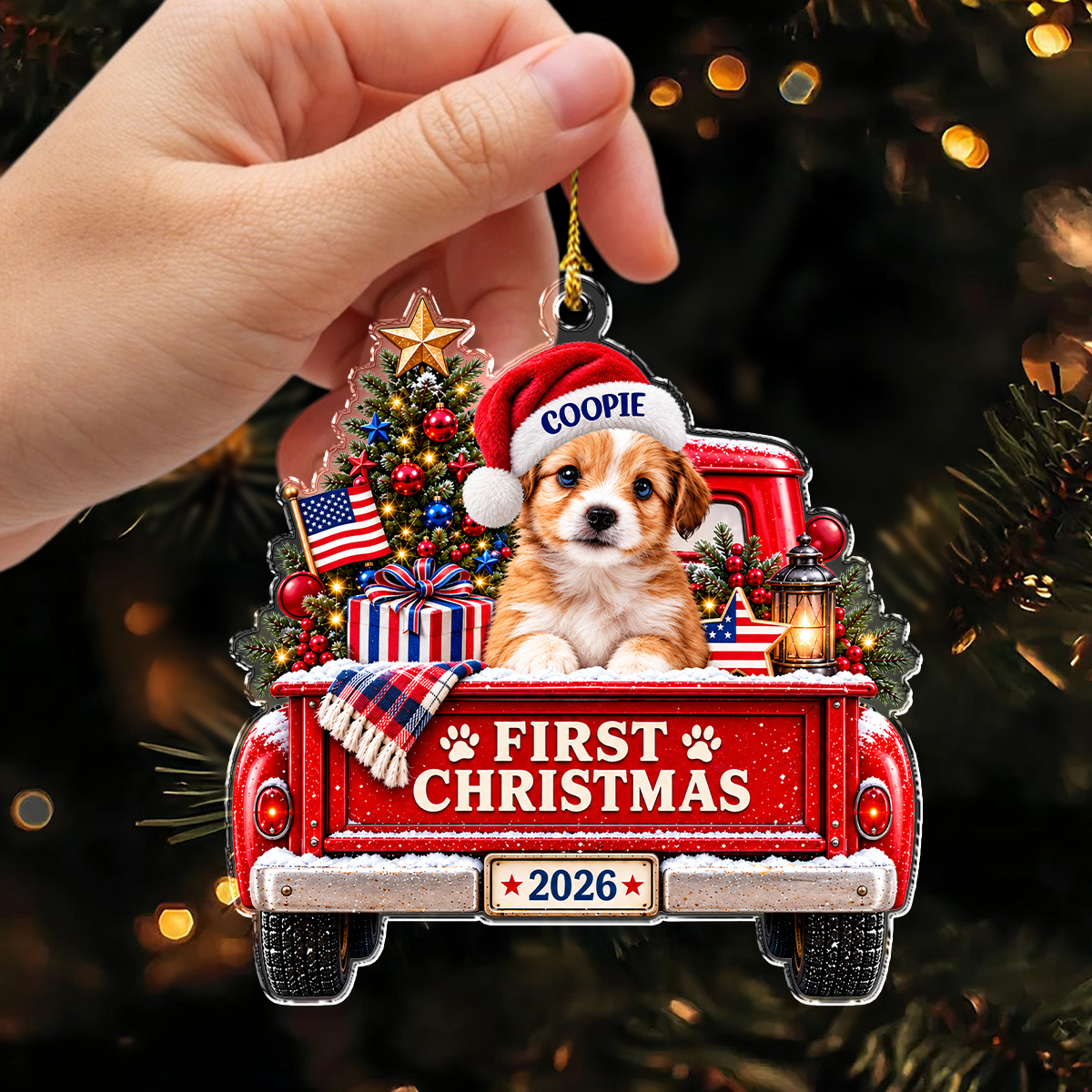 Custom Dog Photo First Christmas Acrylic Ornament, Personalized Pet Holiday Keepsake HA75 919364