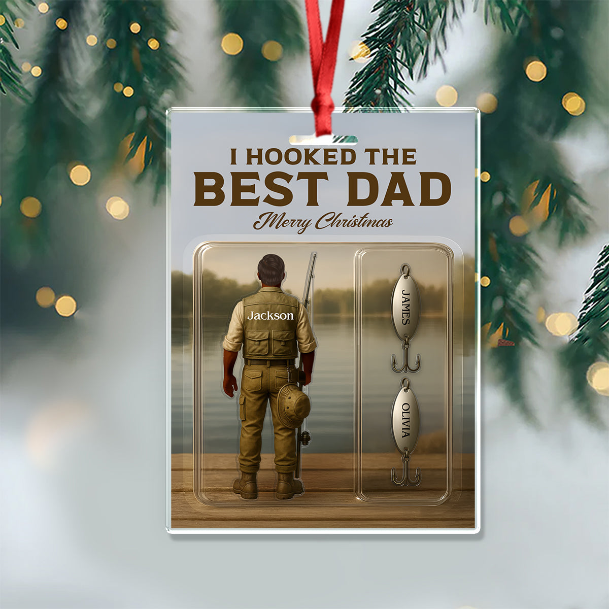 Personalized Hooked the Best Dad Ever Family Fishing Fun Acrylic Ornament LM32 895555