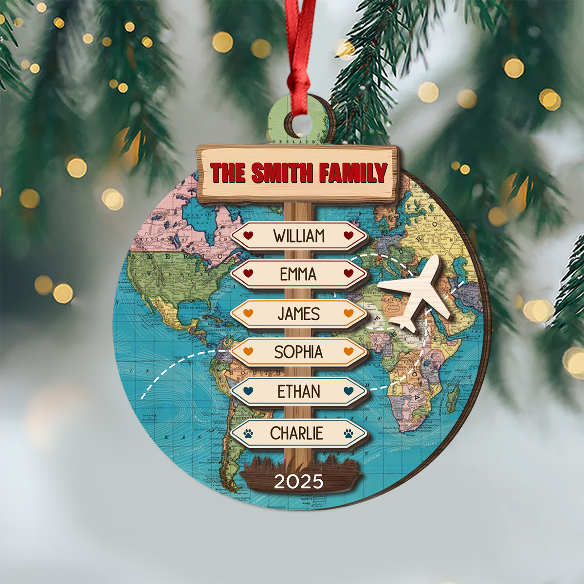 Custom Family Name Travel Adventure 2 Layer Wooden Ornament LM32 895447