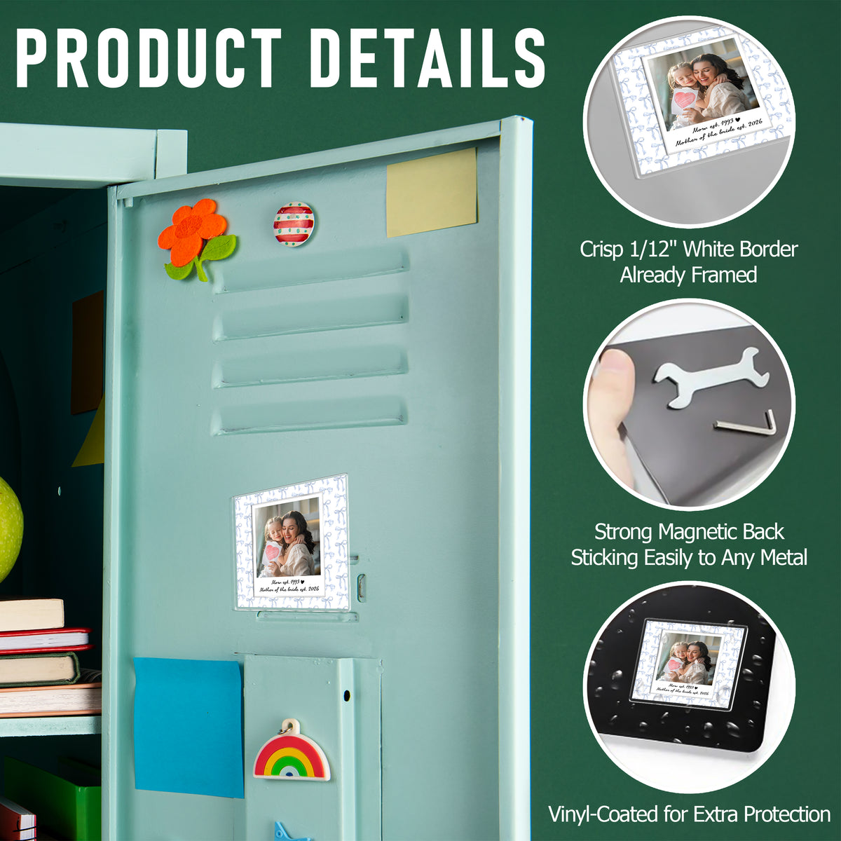 Custom Photo Floral Gingham Bow Stripe Mother EST Year Magnet Gift For Mother, Grandma, Nana LM32 899917