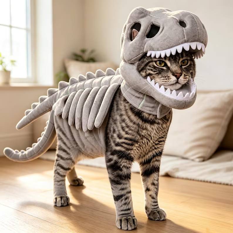 Dinosaur Skeleton Pet Costume - Halloween Outfit for Cats & Dogs HO82 903818