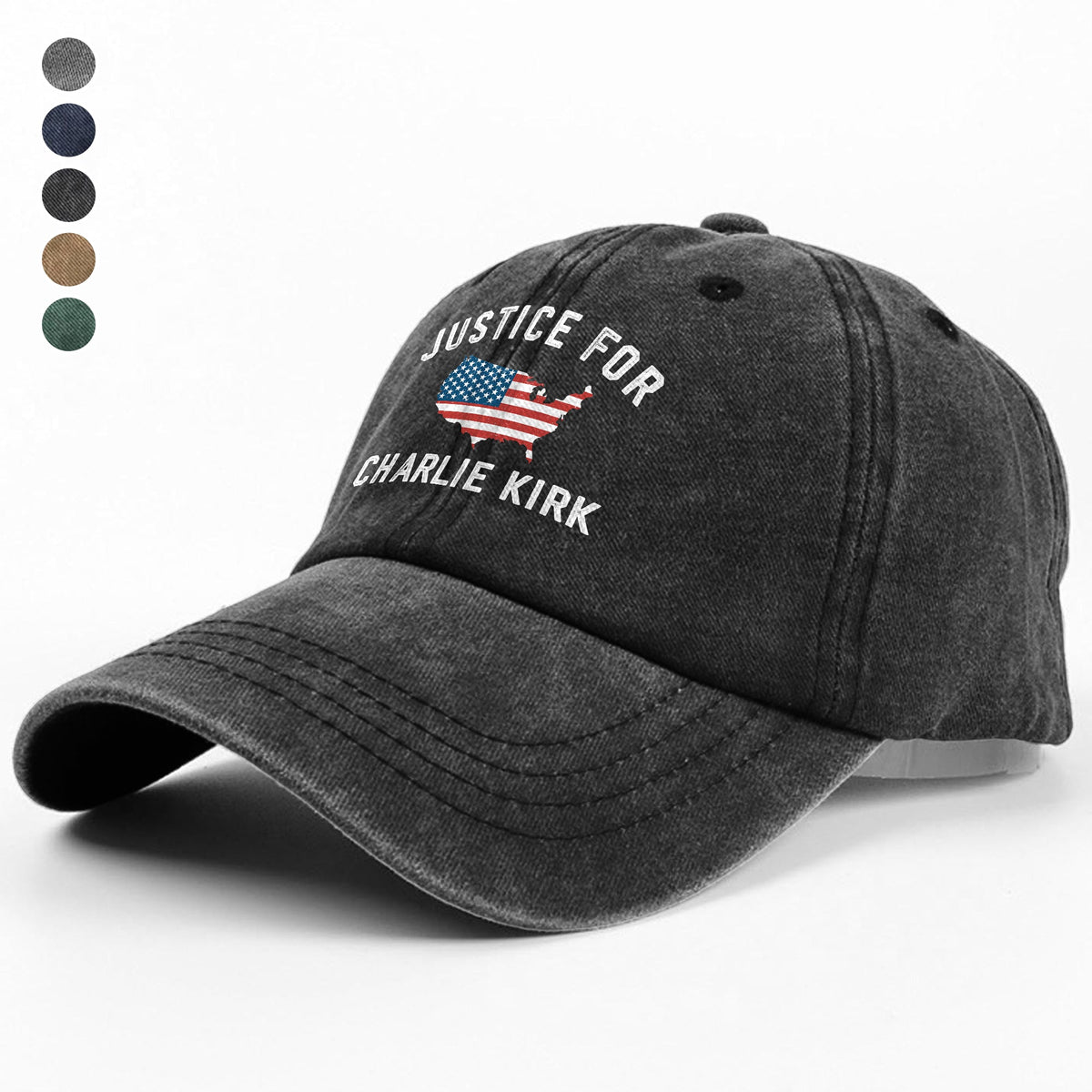 Justice For Charlie Kirk Washed Denim Baseball Cap LM32 65465