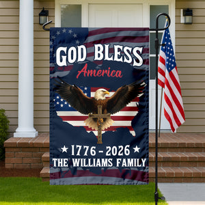 Custom Family Name Patriotic 250th Anniversary God Bless America Eagle 1776–2026 Garden Flag HO82 900870