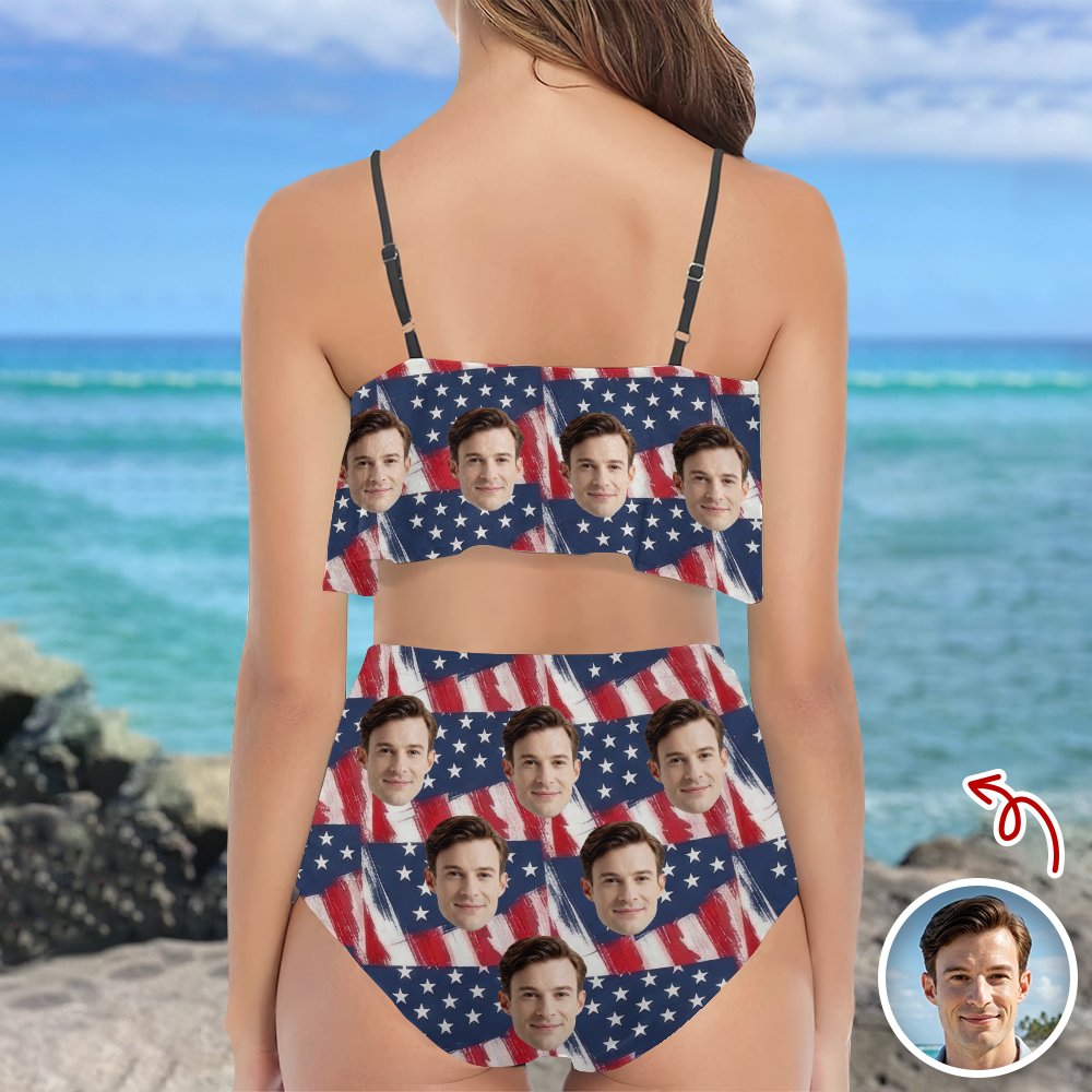 Custom Photo American Flag Independence Day Women's Bikini Swimsuit LM32 899863