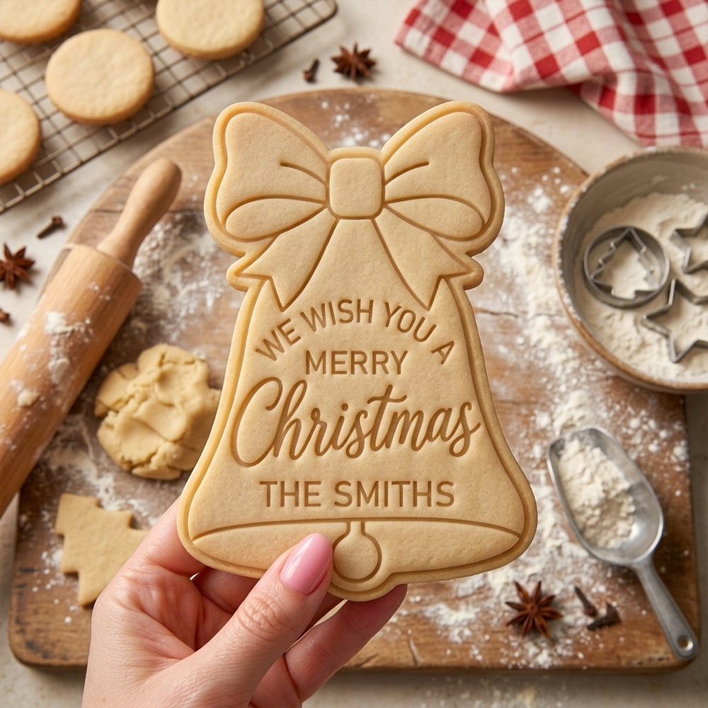 Personalized Christmas Bell Cookie Cutter and Stamp, Personalized Holiday Baking Gift CH07 181148