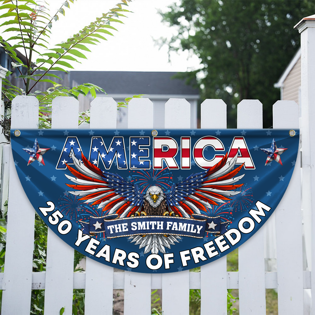 Custom Family Name America 250 Years of Freedom Non-Pleated Fan Flag CH07 910570