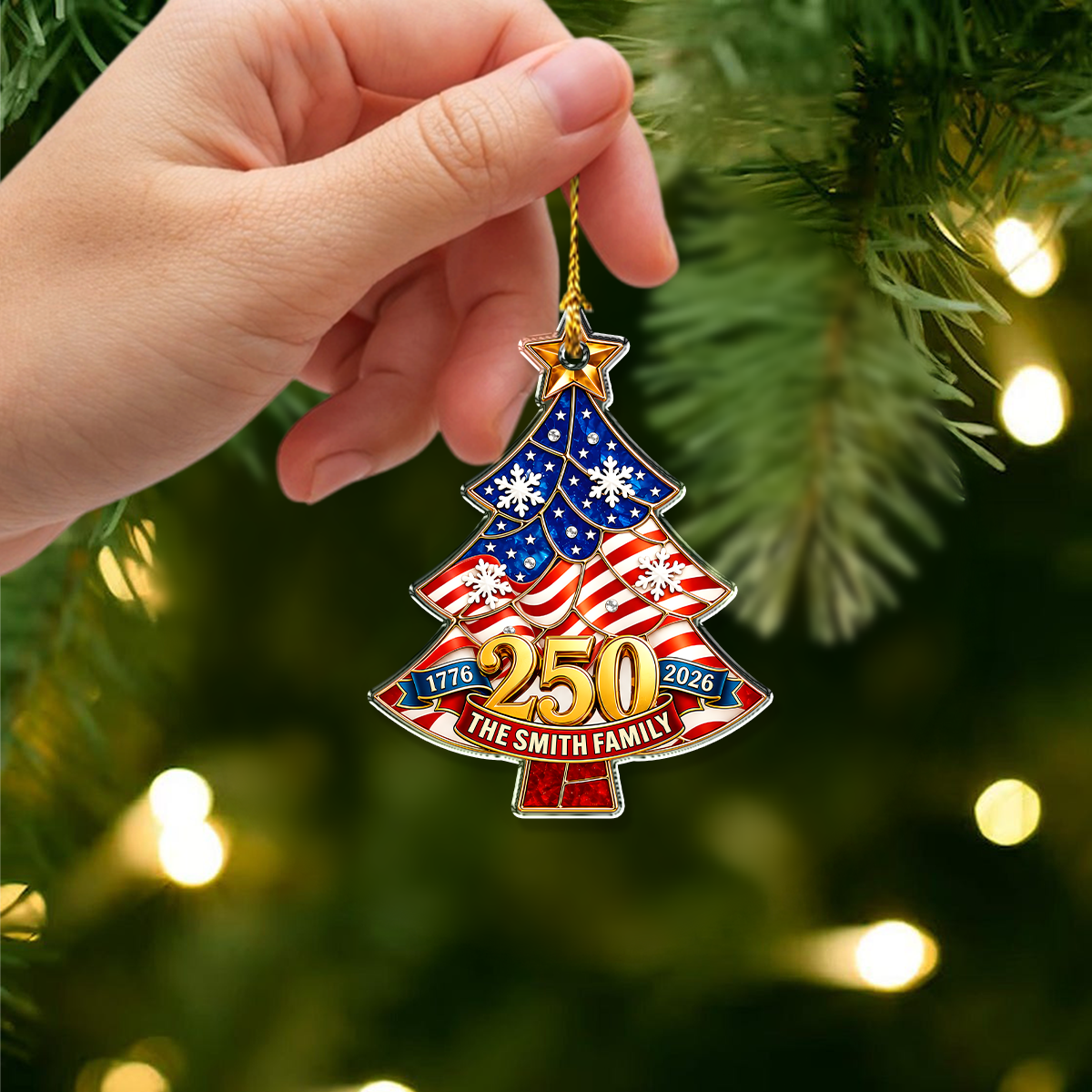 Personalized Family Name 250 Anniversary USA Acrylic Ornament, Memorial Day Gifts HO82 903340
