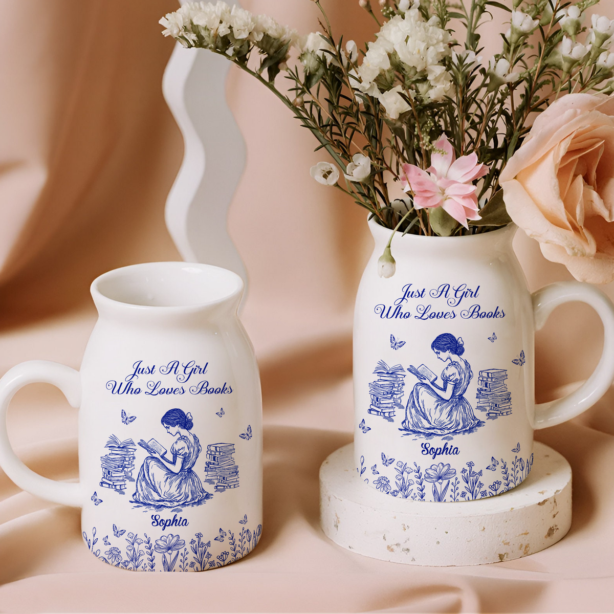 Personalized A Girl Who Loves Books Toile De Jouy Vase LM32 893967