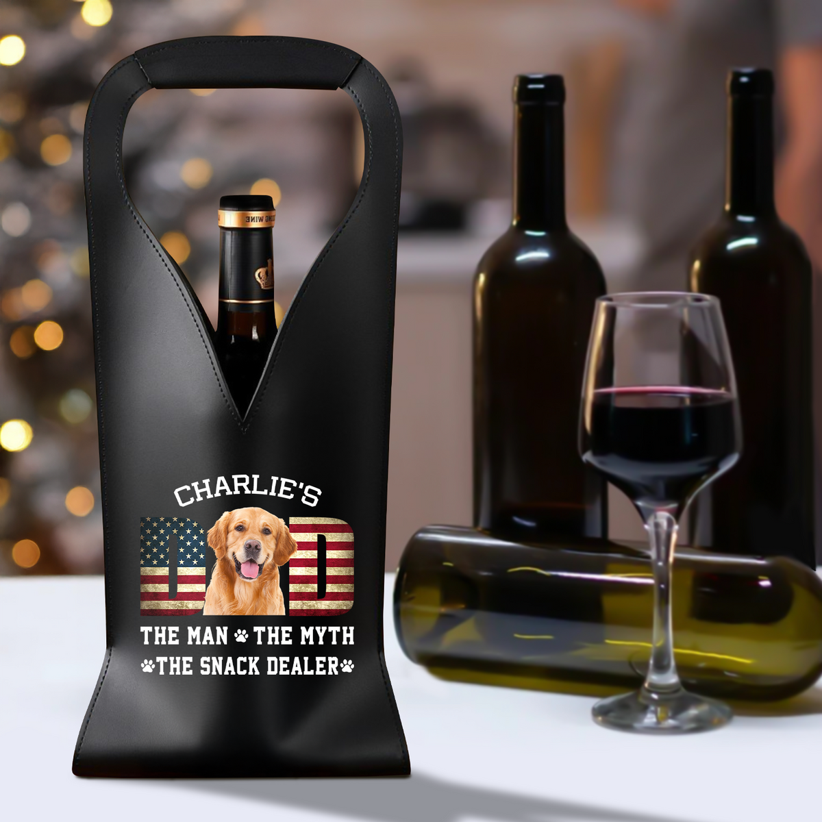 Custom Photo Dog Dad The Man The Myth American Flag Dad Leather Wine Bag LM32 893877