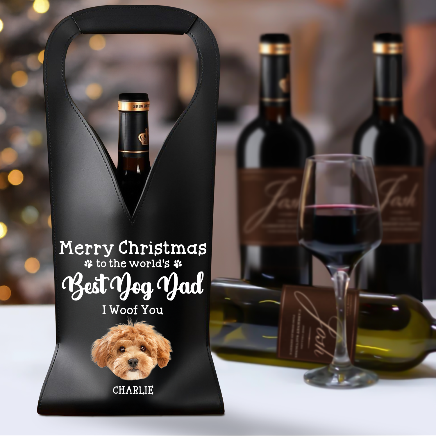 Custom Photo To The World's Best Dog Dad Leather Wine Bag HA75 892910