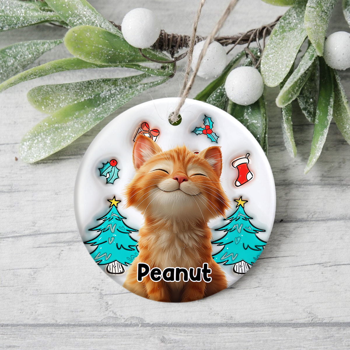 Cat Is Santa 3D Inflated Effect Ceramic Ornament Personalized Gift For Cat Lovers HO82 894682
