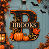 Custom Initial & Name Pumpkin Halloween Monogram Door Sign LM32 670003