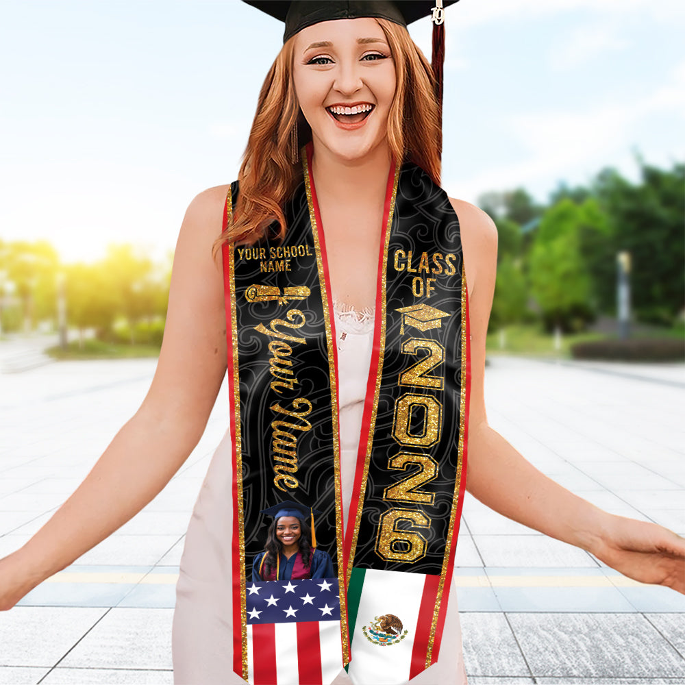 Custom Photo Country Flag Class of 2026 Graduation Stoles LM32 897701
