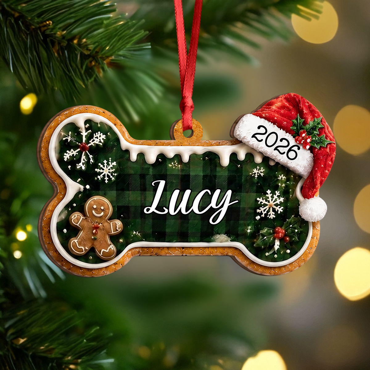 Personalized Dog Bone Gingerbread Christmas Wooden Ornament, Cute Christmas Decoration for Dogs Lovers LM32 670097