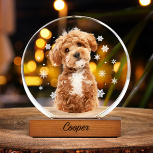 Custom Photo With Snowflake For Pet Lover Round Acrylic Frame Block TH10 894313