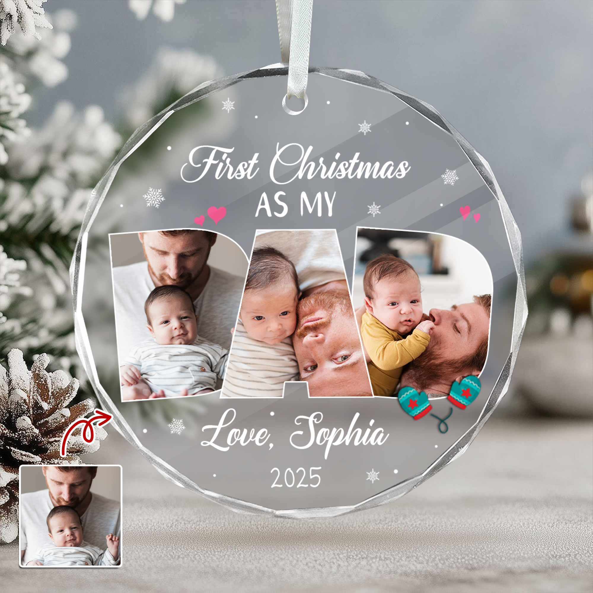 Custom Photo First Christmas As My Dad Circle Glass Ornament CH07 899036