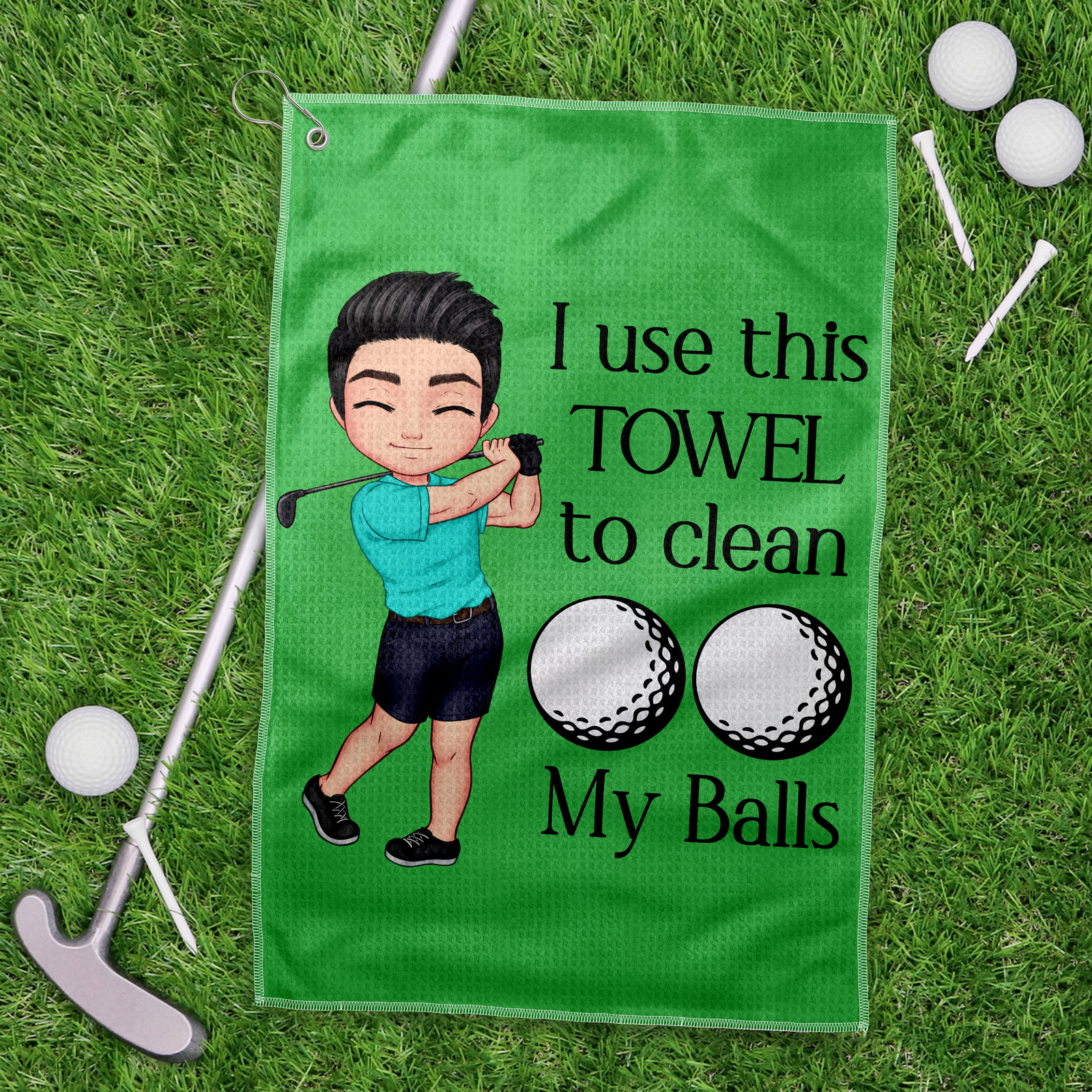 Personalised I Use This Towel to Clean My Balls Waffle Golf Towel with Cartoon Sport Man Gift for Golf Lover Man HO82 900836