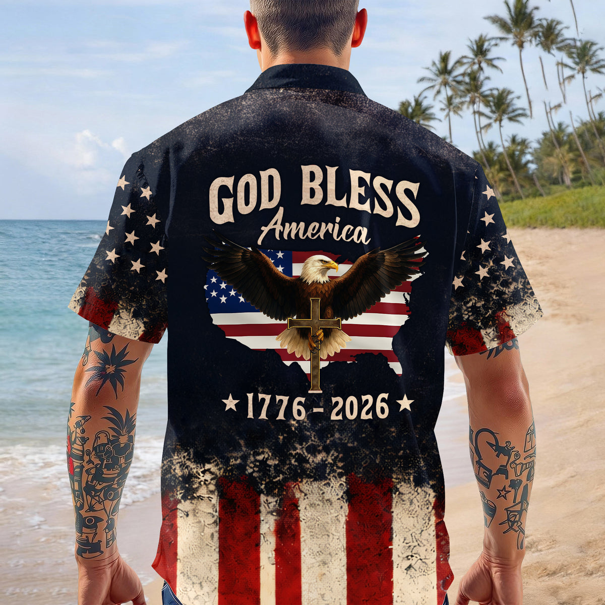 Custom Name God Bless America Eagle 1776–2026 Patriotic Hawaii Shirt LM32 899009