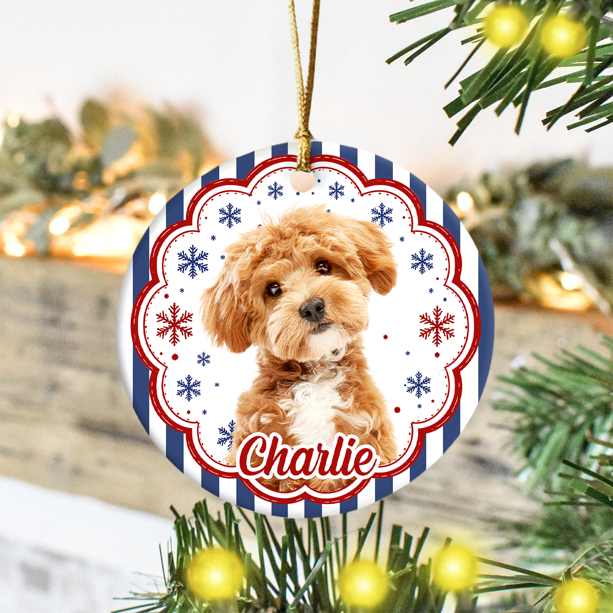 Custom Pet Photo Striped Pattern Ceramic Ornament Gifts For Pet Lovers HA75 922128