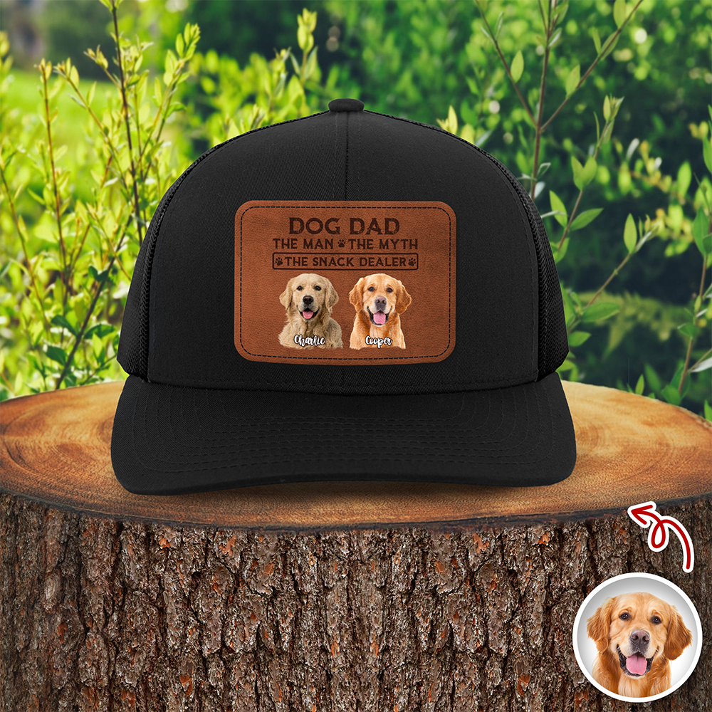 Custom Photo Dog Dad The Man The Myth The Snack Dealer Leather Patch Hat HO82 902428