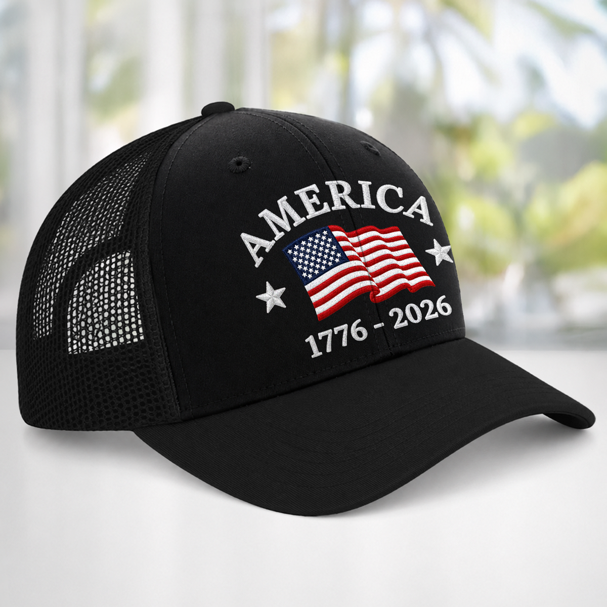 America Flag 1776-2026 250th Anniversary Embroidered Trucker Hat CH07 911926