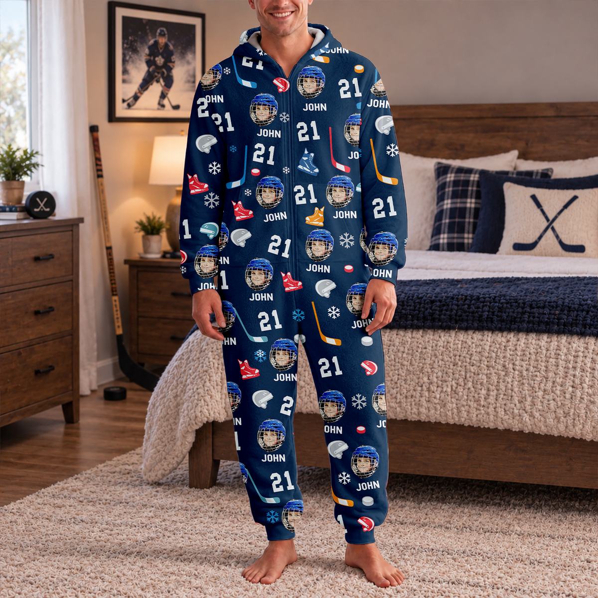 Custom Face Photo With Hockey Sport Onesie Pajamas HO82 903708