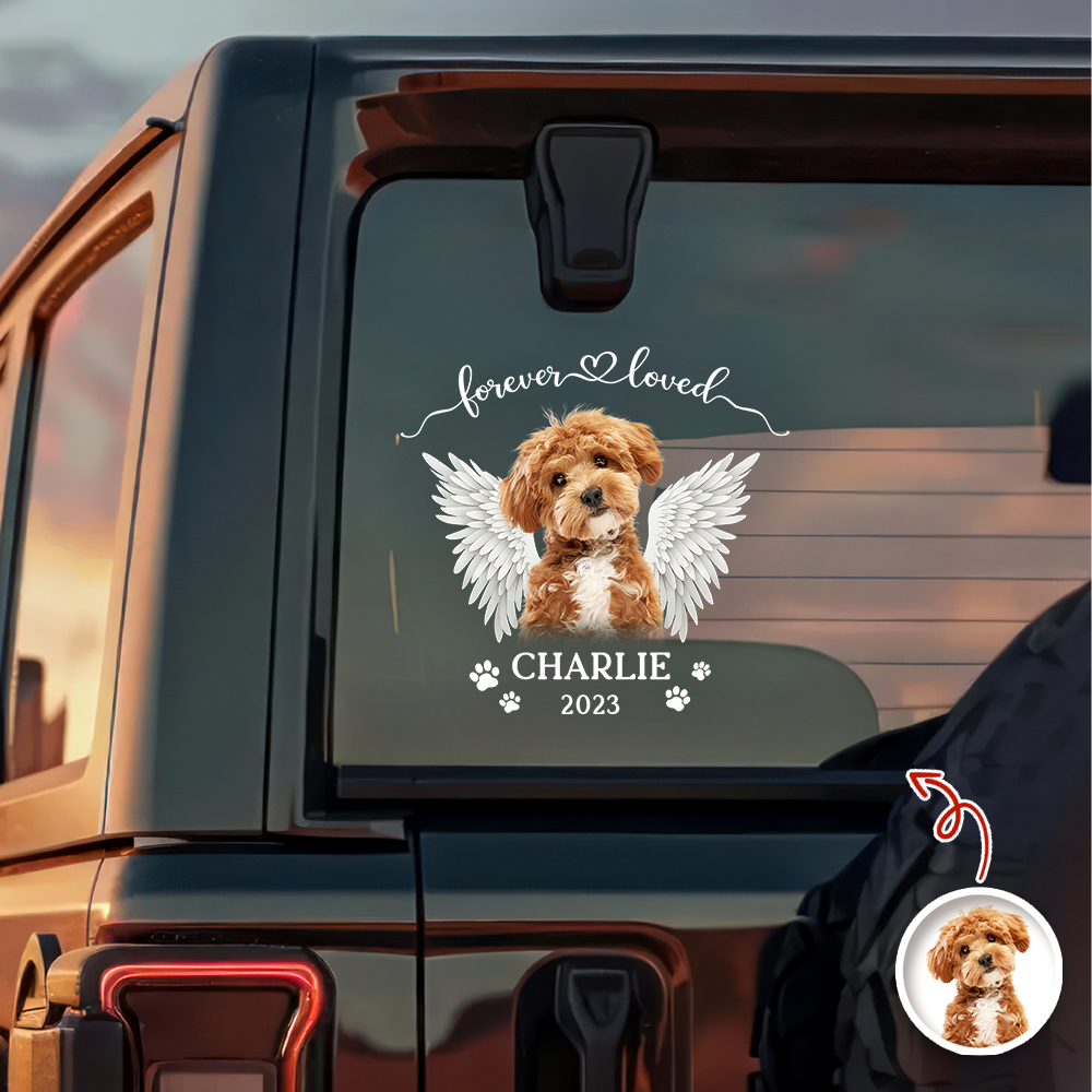 Custom Dog Photo Forever Loved Memorial Car Window Decal Sticker CH07 910476