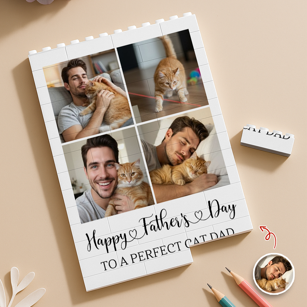 Custom Photo Happy Father’s Day To A Perfect Cat Dad Building Block TH10 170009