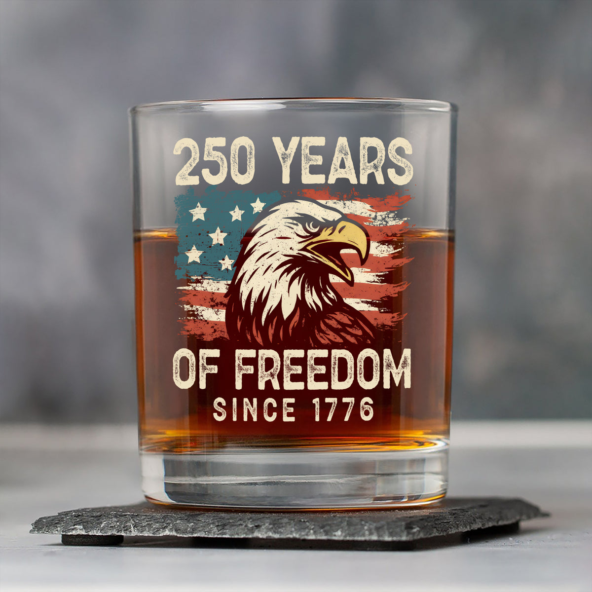250 Years Of Freedom Since 1776 USA Bald Eagle America Flag Whiskey Glass HA75 897376