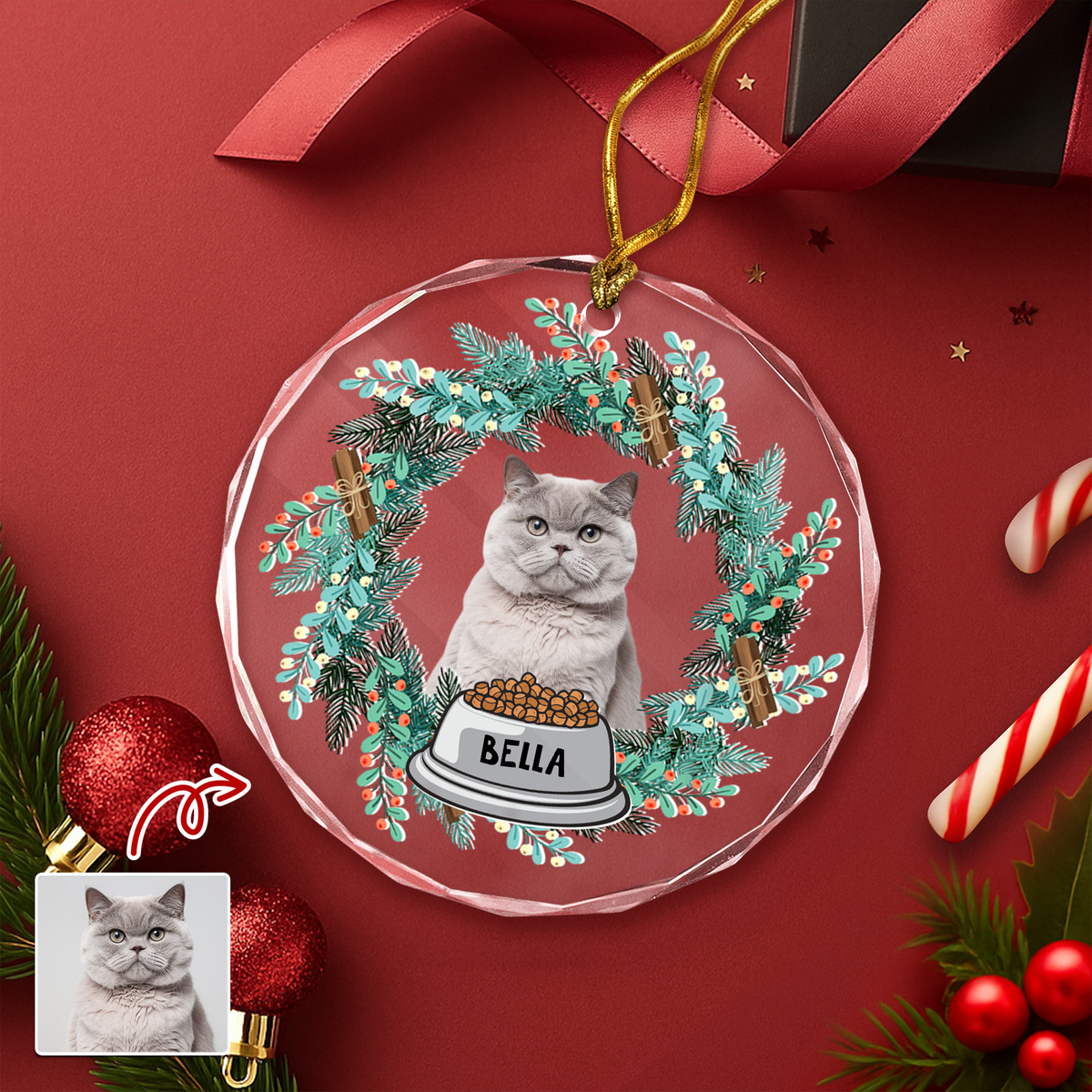 Custom Cat Photo Christmas Cirle Glass Ornament For Cat Lovers TH10 894761