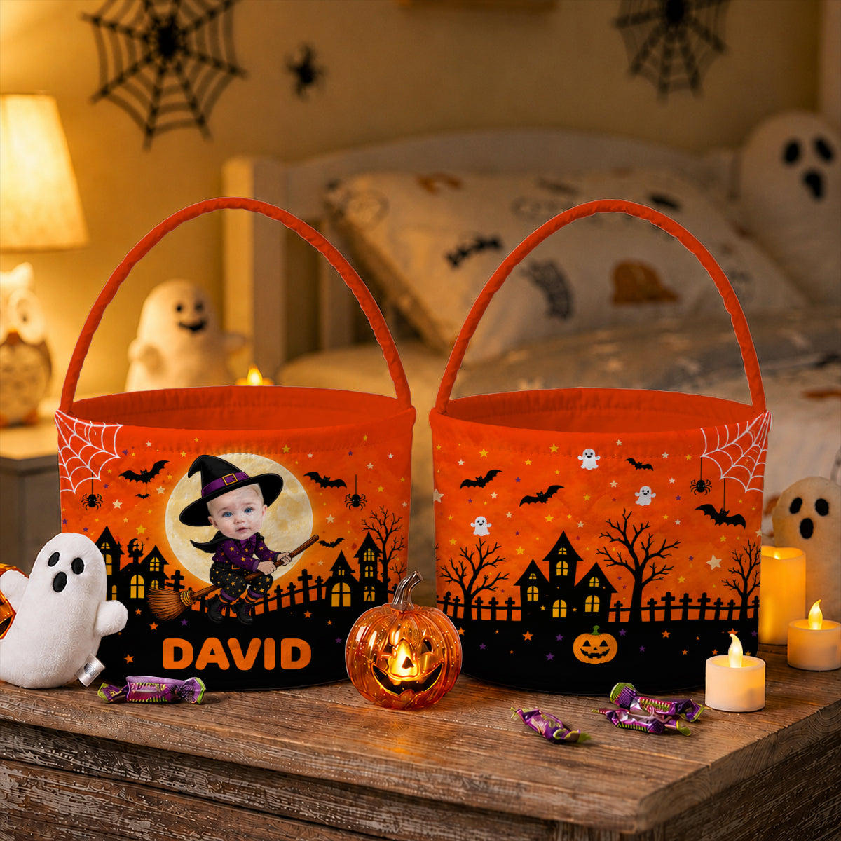 Custom Face Photo Flying Witch Candy Basket - Kids Halloween Gift HO82 903118