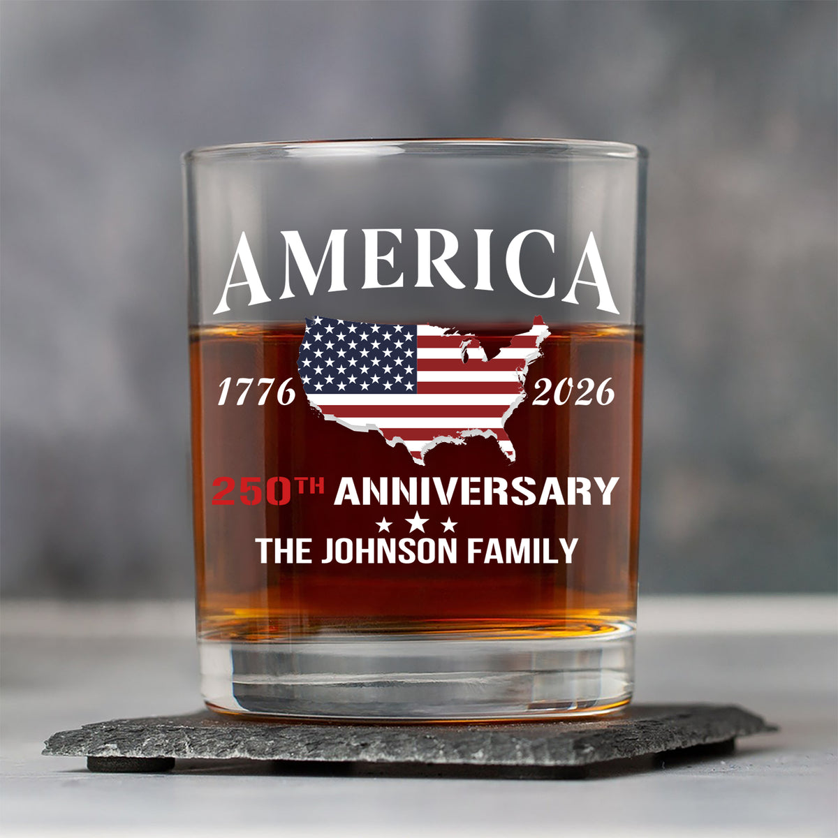 Custom Family Name America 250th Anniversary Whiskey Glass LM32 897711