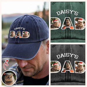 Upload Photo Dog, Cat & Dad - Dog, Cat's Dad Washed Denim Baseball Cap HA75 892948