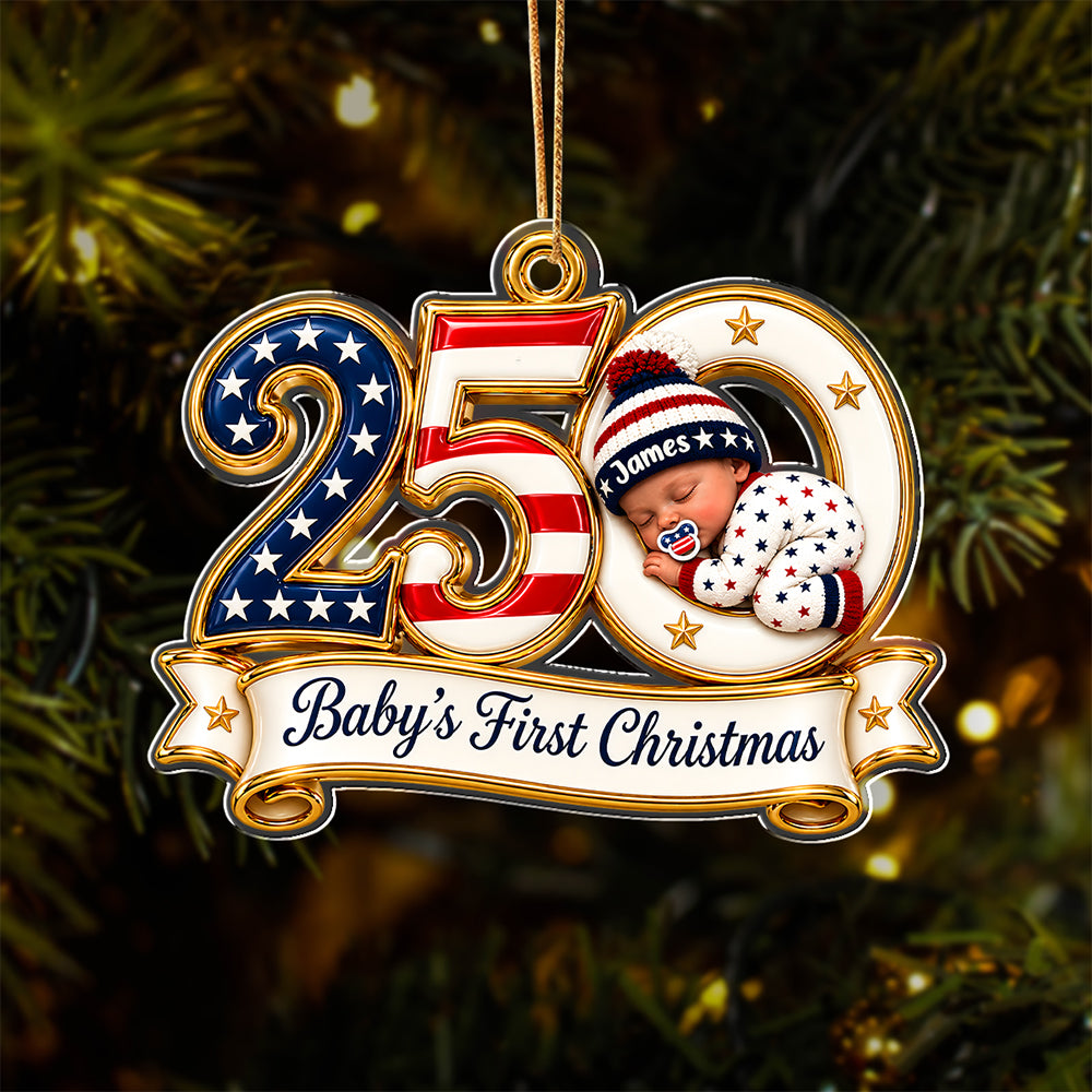 Personalized 250th Anniversary of the USA Baby’s First Christmas Patriotic Acrylic Ornament HO82 903826