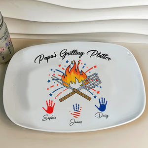 Custom Grandpa's Grilling Plate Independence Day Handprint Platter HO82 894206