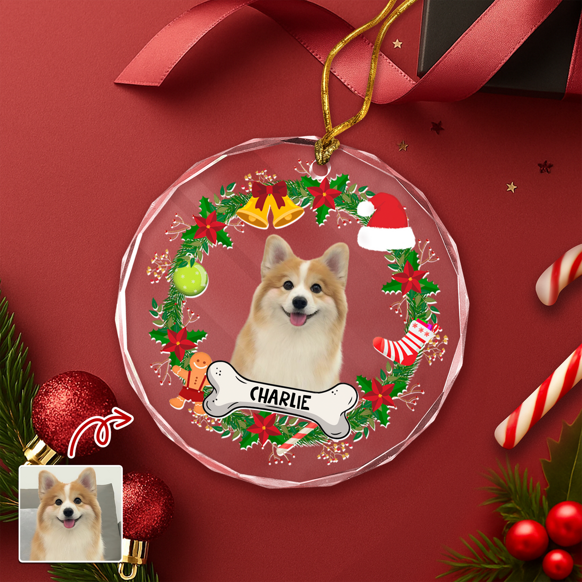 Custom Dog Photo Christmas Cirle Glass Ornament For Dog Lovers TH10 894759