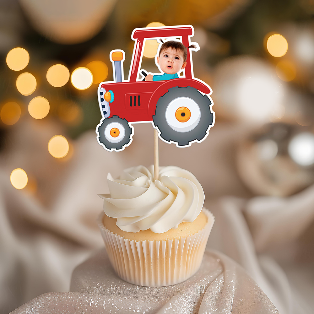 Custom Photo Kid Riding Tractor Decoration Cupcake Toppers HA75 892116