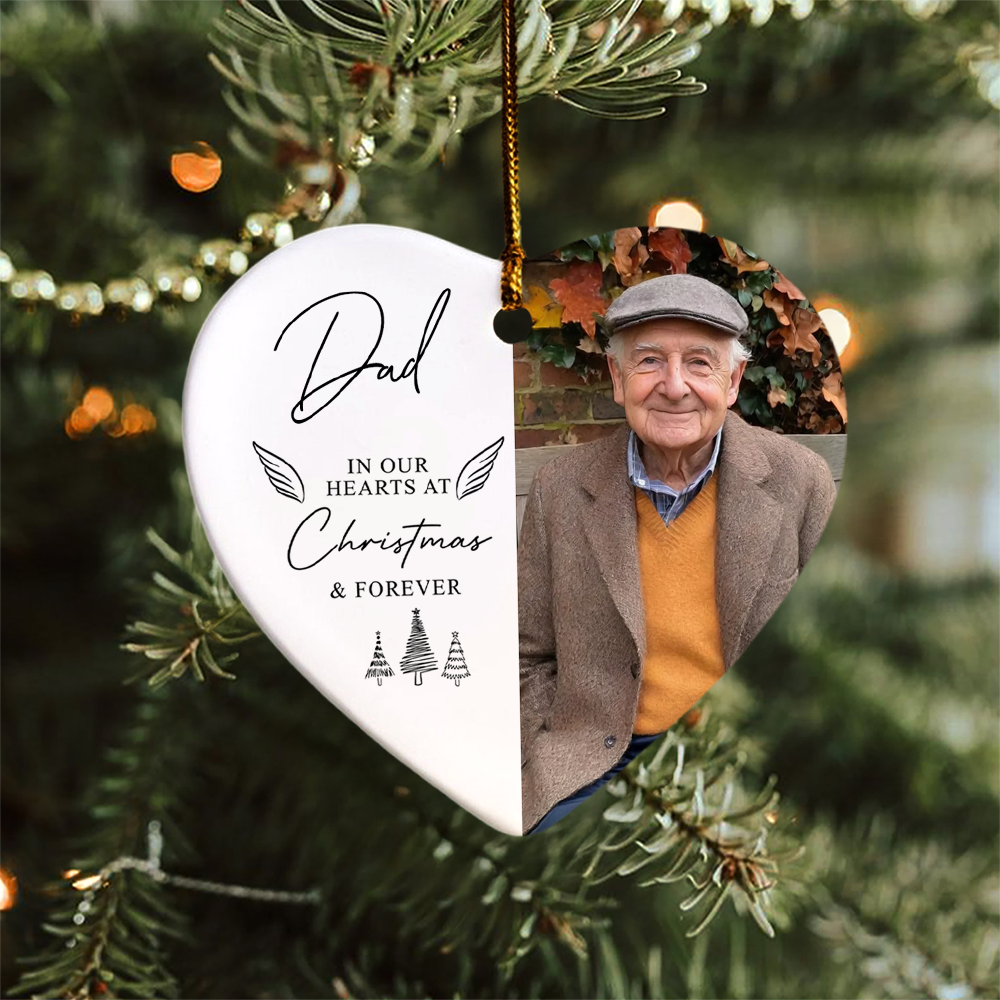 Custom Photo Memorial Christmas Heart Shaped Ceramic Ornament Remembrance Decoration Gift HO82 903426