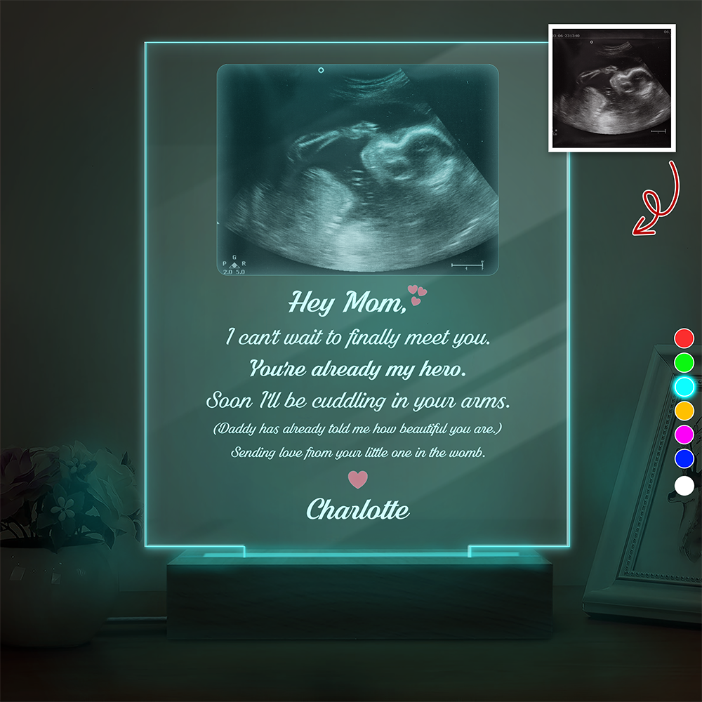 Personalized Ultrasound Photo Acrylic Plaque LED – Custom Baby Sonogram Night Light for Mom, Pregnancy Announcement Gift LM32 669513