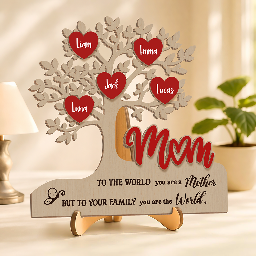 Custom Family Tree Heart 2-Layered Wooden Plaque Gift For Mother's Day CH07 911050