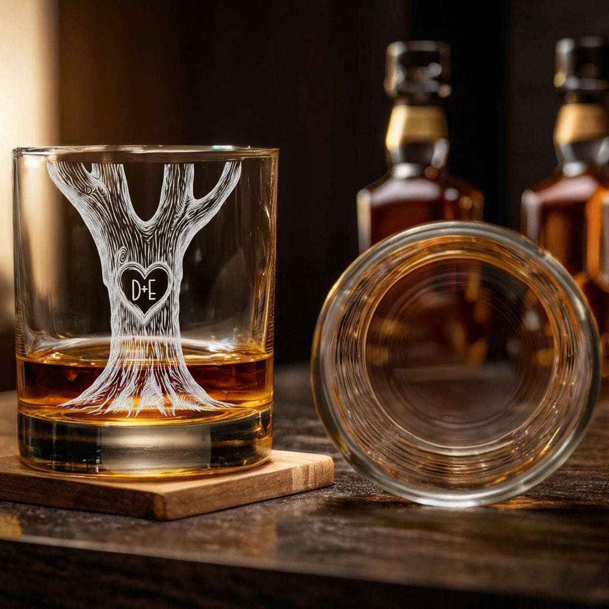 Personalized Initials In A Heart Tree Engraved Whiskey Glass Couple Gift LM32 670207